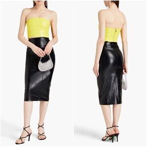 ROTATE Birger Christensen Skirt Leeds Pencil Midi Faux Leather Logo Black 8